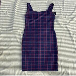 NWT Navy Blue and Red Plaid Tartan Bodycon Mini Dress - Size M